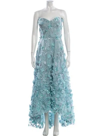 Pre-owned Marchesa Notte Floral Print Long Dress W/ Tags In Blue