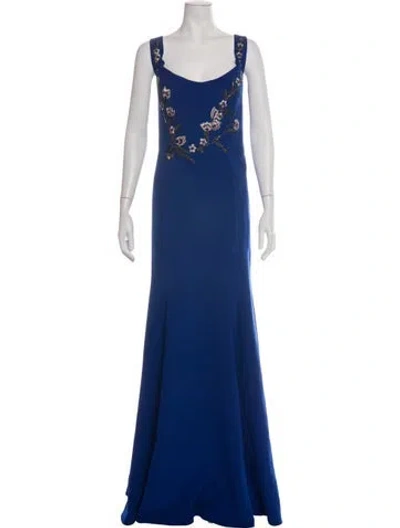 Pre-owned Marchesa Notte Floral Print Long Dress W/ Tags In Blue