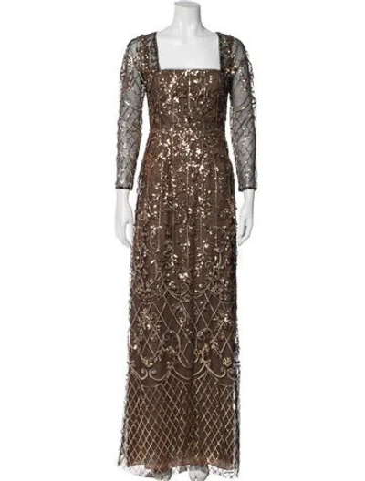 Pre-owned Marchesa Notte Floral Print Long Dress W/ Tags In Brown