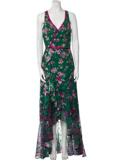 Pre-owned Marchesa Notte Floral Print Long Dress W/ Tags In Green