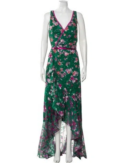 Pre-owned Marchesa Notte Floral Print Long Dress W/ Tags In Green