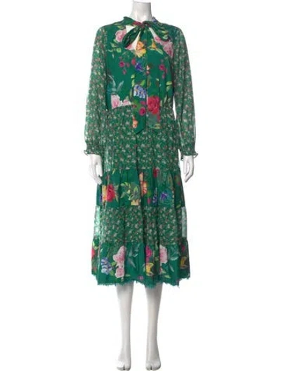 Pre-owned Marchesa Notte Floral Print Long Dress W/ Tags In Green