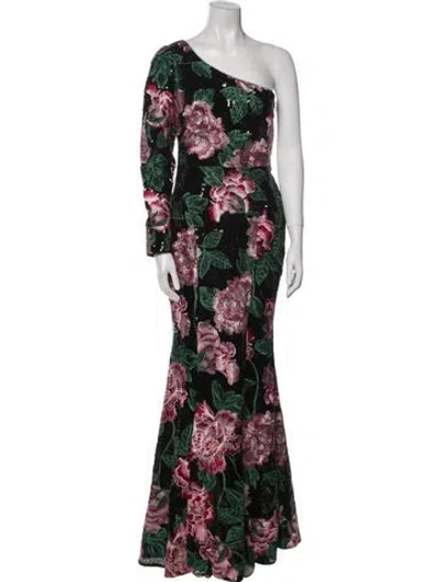 Pre-owned Marchesa Notte Floral Print Long Dress W/ Tags In Multi