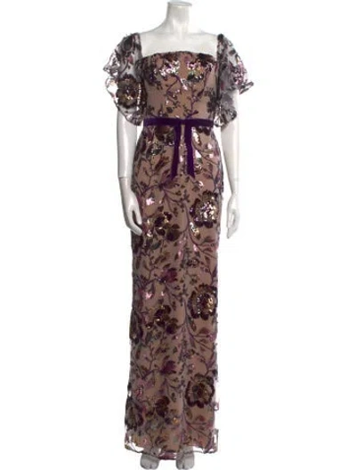 Pre-owned Marchesa Notte Floral Print Long Dress W/ Tags In Multi