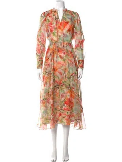 Pre-owned Marchesa Notte Floral Print Long Dress W/ Tags In Orange