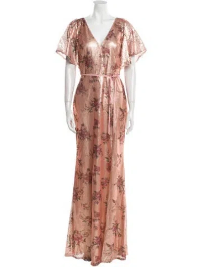 Pre-owned Marchesa Notte Floral Print Long Dress W/ Tags In Pink