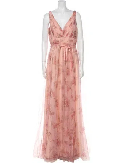 Pre-owned Marchesa Notte Floral Print Long Dress W/ Tags In Pink