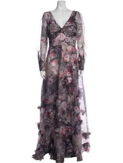 Pre-owned Marchesa Notte Floral Print Long Dress W/ Tags In Pink