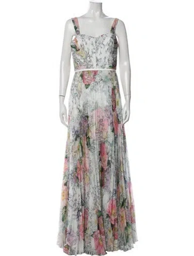 Pre-owned Marchesa Notte Floral Print Long Dress W/ Tags In Pink