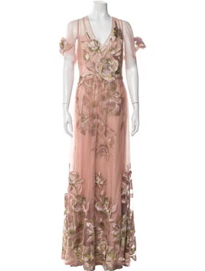 Pre-owned Marchesa Notte Floral Print Long Dress W/ Tags In Pink