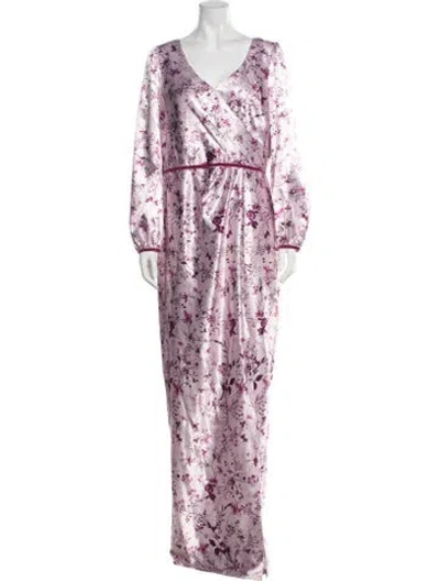 Pre-owned Marchesa Notte Floral Print Long Dress W/ Tags In Pink