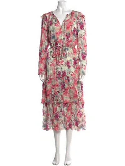 Pre-owned Marchesa Notte Floral Print Long Dress W/ Tags In Pink