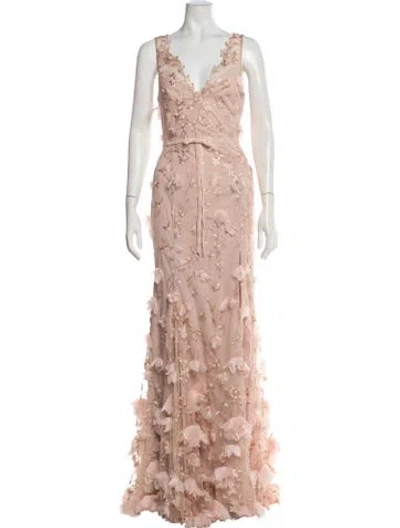 Pre-owned Marchesa Notte Floral Print Long Dress W/ Tags In Pink