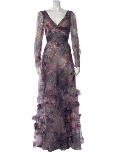 Pre-owned Marchesa Notte Floral Print Long Dress W/ Tags In Pink