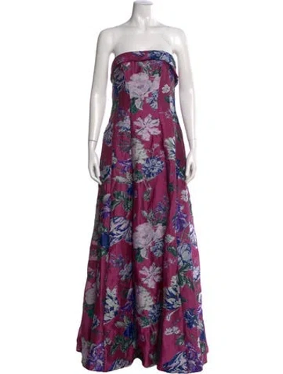 Pre-owned Marchesa Notte Floral Print Long Dress W/ Tags In Purple