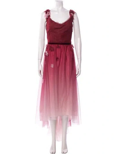 Pre-owned Marchesa Notte Floral Print Long Dress W/ Tags In Red