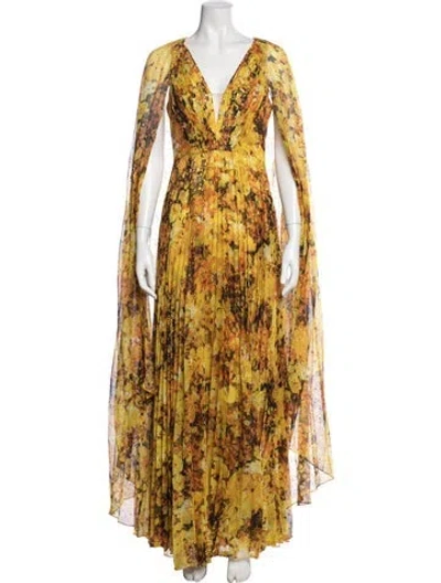 Pre-owned Marchesa Notte Floral Print Long Dress W/ Tags In Yellow
