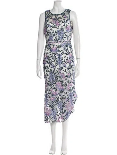 Pre-owned Marchesa Notte Floral Print Long Dress In White