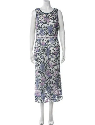 Pre-owned Marchesa Notte Floral Print Long Dress In White