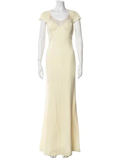 Pre-owned Marchesa Notte Floral Print Long Dress In Yellow