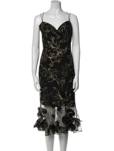 Pre-owned Marchesa Notte Floral Print Midi Length Dress In Black