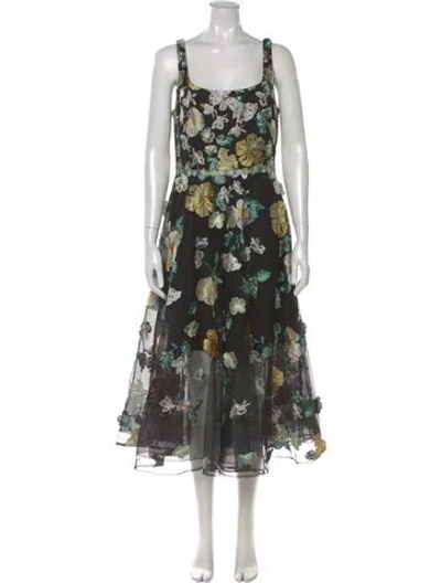 Pre-owned Marchesa Notte Floral Print Midi Length Dress In Black