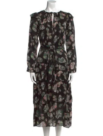 Pre-owned Marchesa Notte Floral Print Midi Length Dress In Black