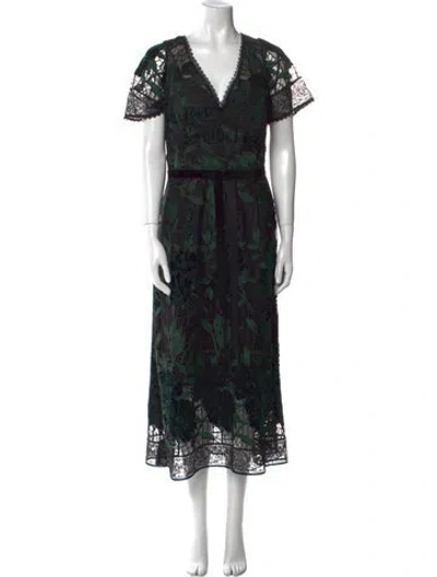 Pre-owned Marchesa Notte Floral Print Midi Length Dress In Black