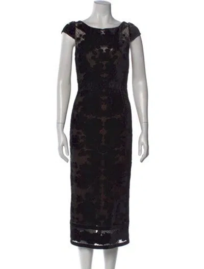 Pre-owned Marchesa Notte Floral Print Midi Length Dress In Black