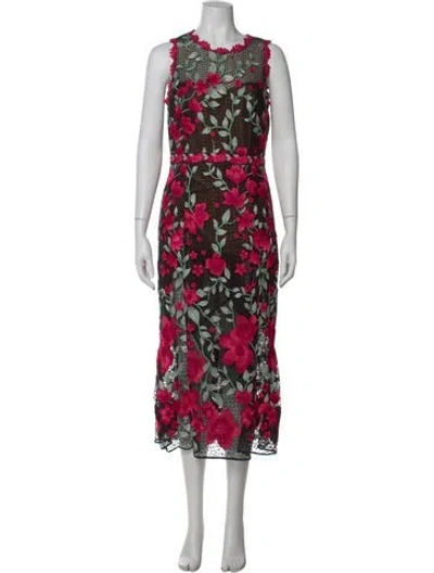 Pre-owned Marchesa Notte Floral Print Midi Length Dress In Black