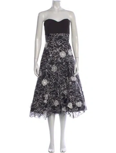 Pre-owned Marchesa Notte Floral Print Midi Length Dress In Black
