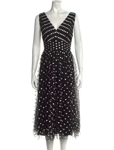 Pre-owned Marchesa Notte Floral Print Midi Length Dress In Black