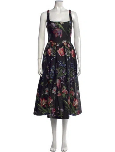 Pre-owned Marchesa Notte Floral Print Midi Length Dress In Black