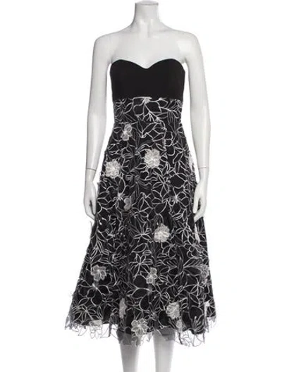 Pre-owned Marchesa Notte Floral Print Midi Length Dress In Black