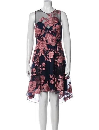 Pre-owned Marchesa Notte Floral Print Midi Length Dress In Blue
