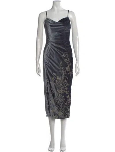Pre-owned Marchesa Notte Floral Print Midi Length Dress In Blue