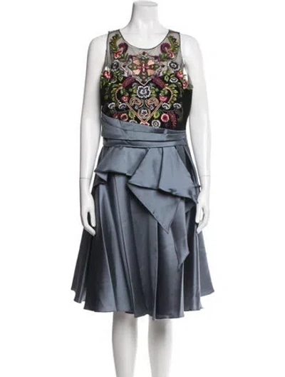 Pre-owned Marchesa Notte Floral Print Midi Length Dress In Blue