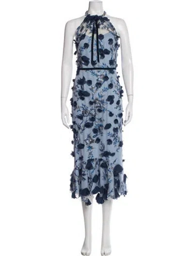 Pre-owned Marchesa Notte Floral Print Midi Length Dress In Blue