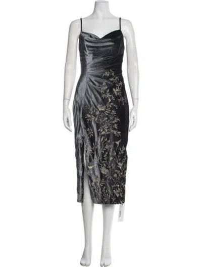Pre-owned Marchesa Notte Floral Print Midi Length Dress In Blue