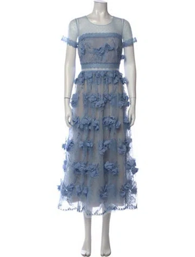 Pre-owned Marchesa Notte Floral Print Midi Length Dress In Blue