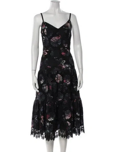 Pre-owned Marchesa Notte Floral Print Midi Length Dress In Blue