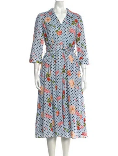 Pre-owned Marchesa Notte Floral Print Midi Length Dress In Blue