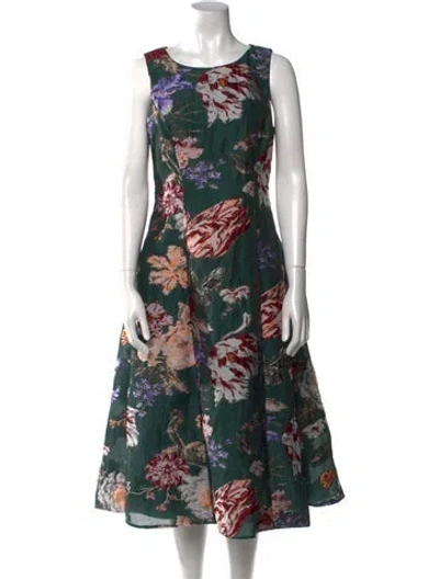 Pre-owned Marchesa Notte Floral Print Midi Length Dress In Green