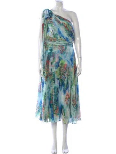 Pre-owned Marchesa Notte Floral Print Midi Length Dress In Green