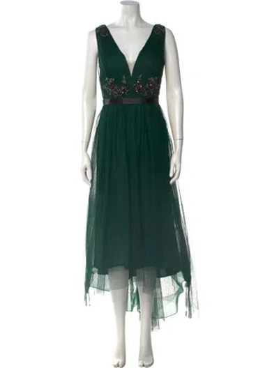 Pre-owned Marchesa Notte Floral Print Midi Length Dress In Green