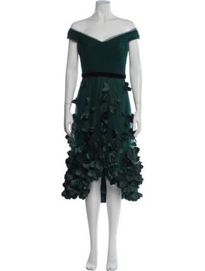 Pre-owned Marchesa Notte Floral Print Midi Length Dress In Green