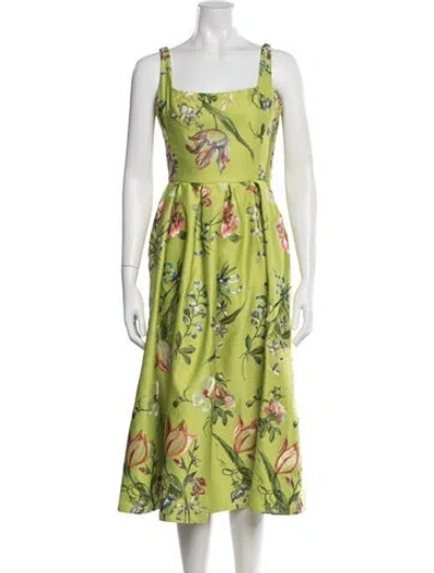 Pre-owned Marchesa Notte Floral Print Midi Length Dress In Green