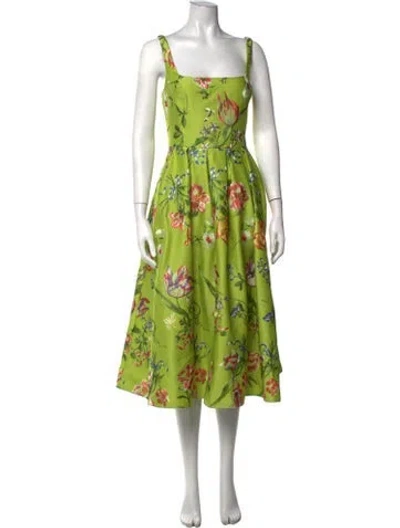 Pre-owned Marchesa Notte Floral Print Midi Length Dress In Green