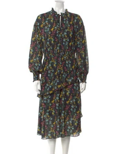 Pre-owned Marchesa Notte Floral Print Midi Length Dress In Multi
