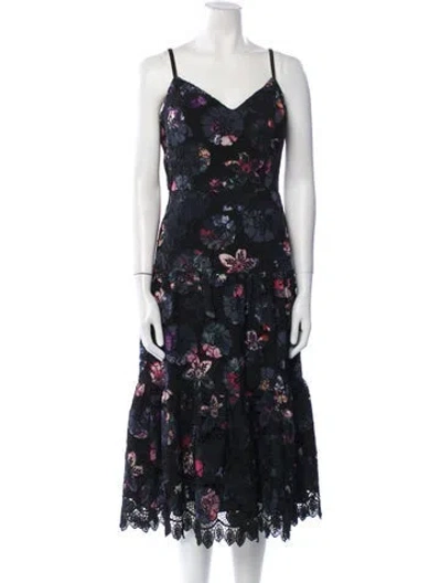 Pre-owned Marchesa Notte Floral Print Midi Length Dress In Multi